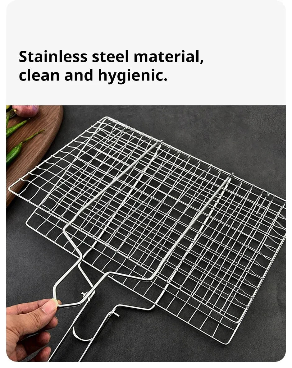 304 Stainless Steel BBQ Mesh Non Stick Grilling Basket Grill Mesh Mat Meat Vegetable Steak Picnic Party Barbecue Tool