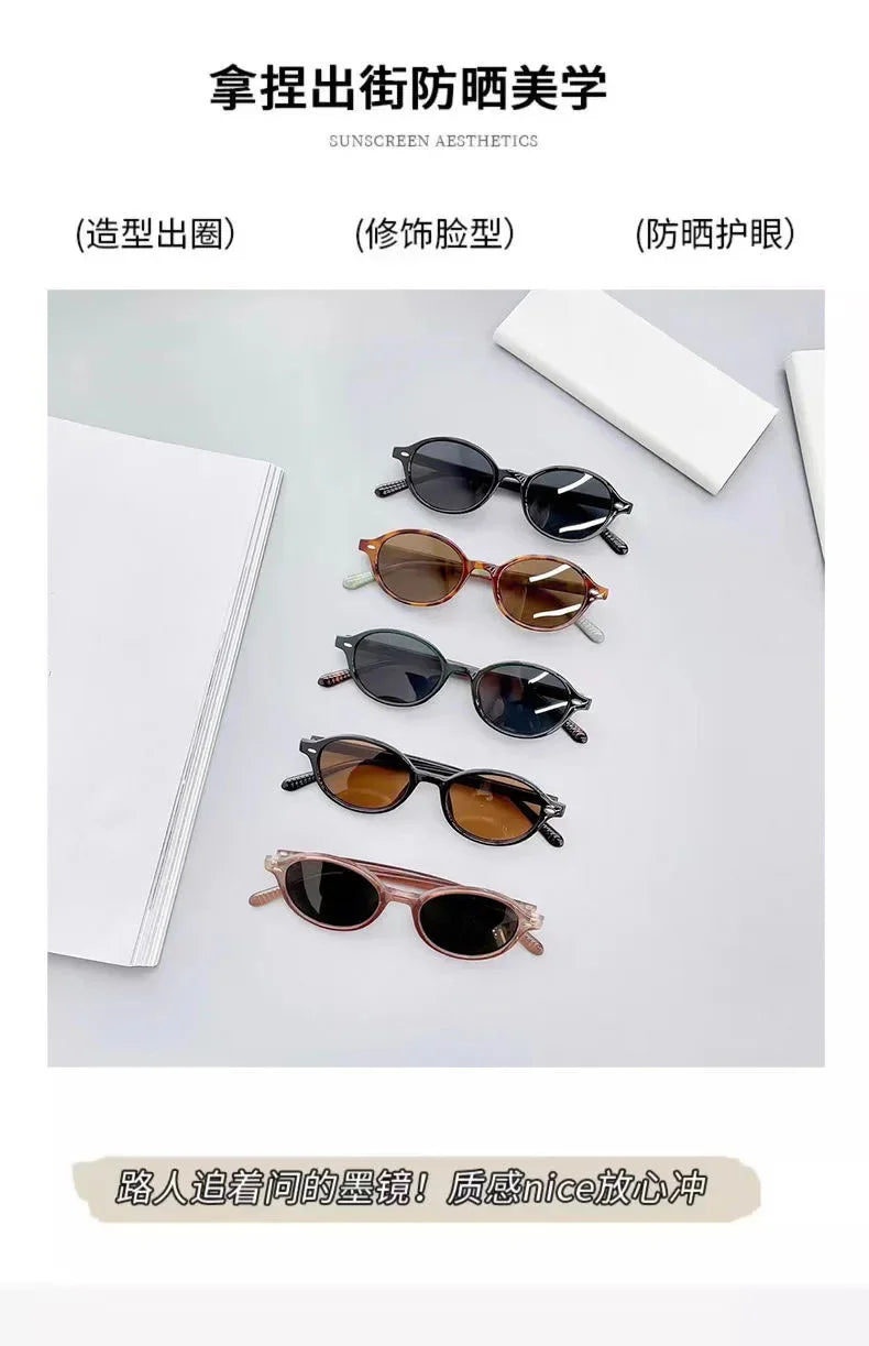 Retro Small Oval Sunglasses Women Men Rivets Shades Fashion Eyewear Luxury Sun Glasses UV400  Female