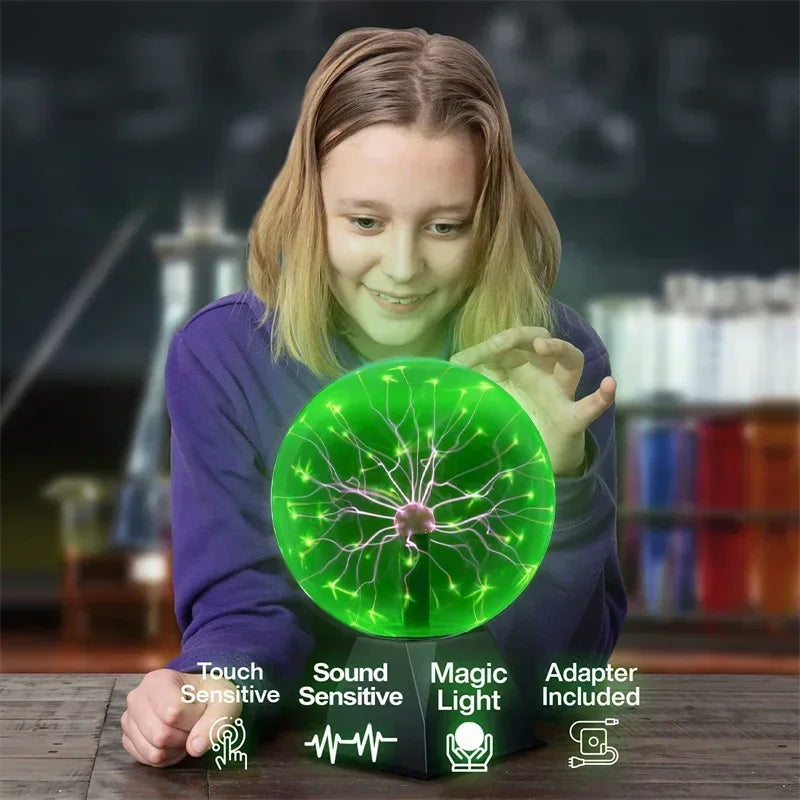 8 Inch Sound Control Magic Plasma Ball Lamp LED Night Light Atmosphere Touch Glass Plasma Light Christmas Party Decor Lighting