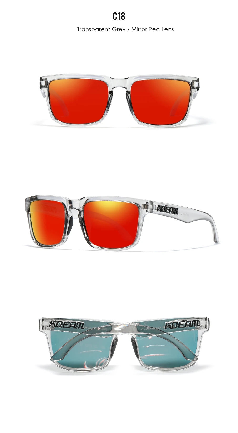 New KDEAM Brand High Quality Men Square Sunglasses Colors Sports Polarized Sun Glasses Reflective Coating Mirrored Lens UV400