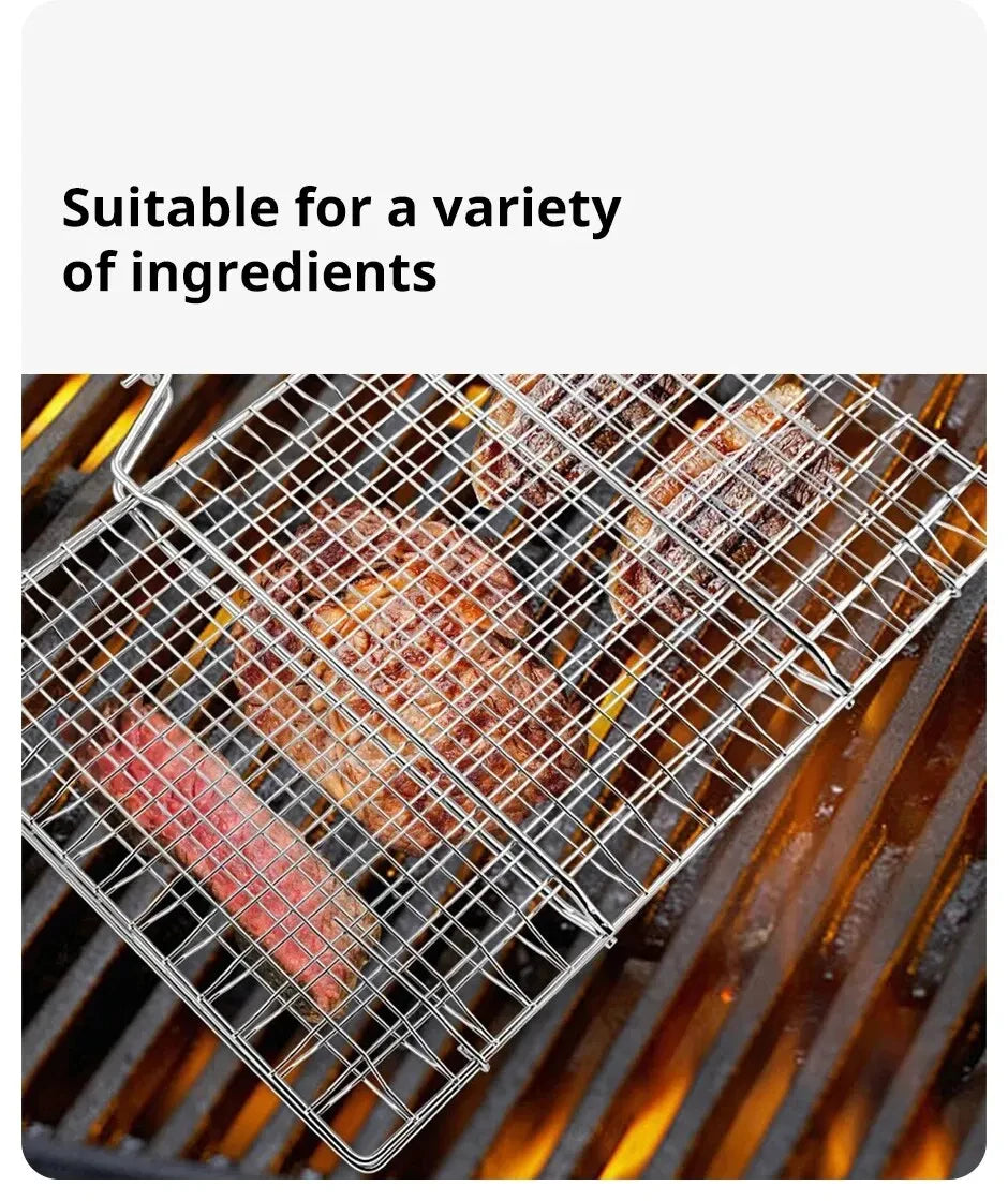 304 Stainless Steel BBQ Mesh Non Stick Grilling Basket Grill Mesh Mat Meat Vegetable Steak Picnic Party Barbecue Tool