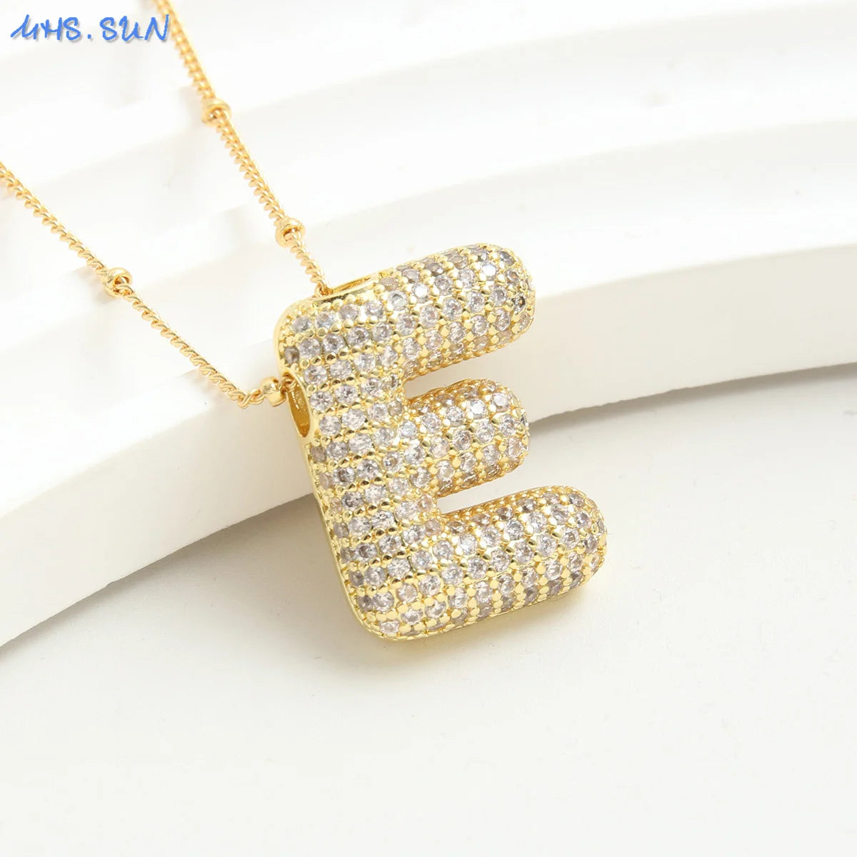 MHS.SUN Gold Plated Balloon 26 Letter Necklaces Copper Zircon Bubble Initial Pendant Chunky Women Personality Chain Jewelry