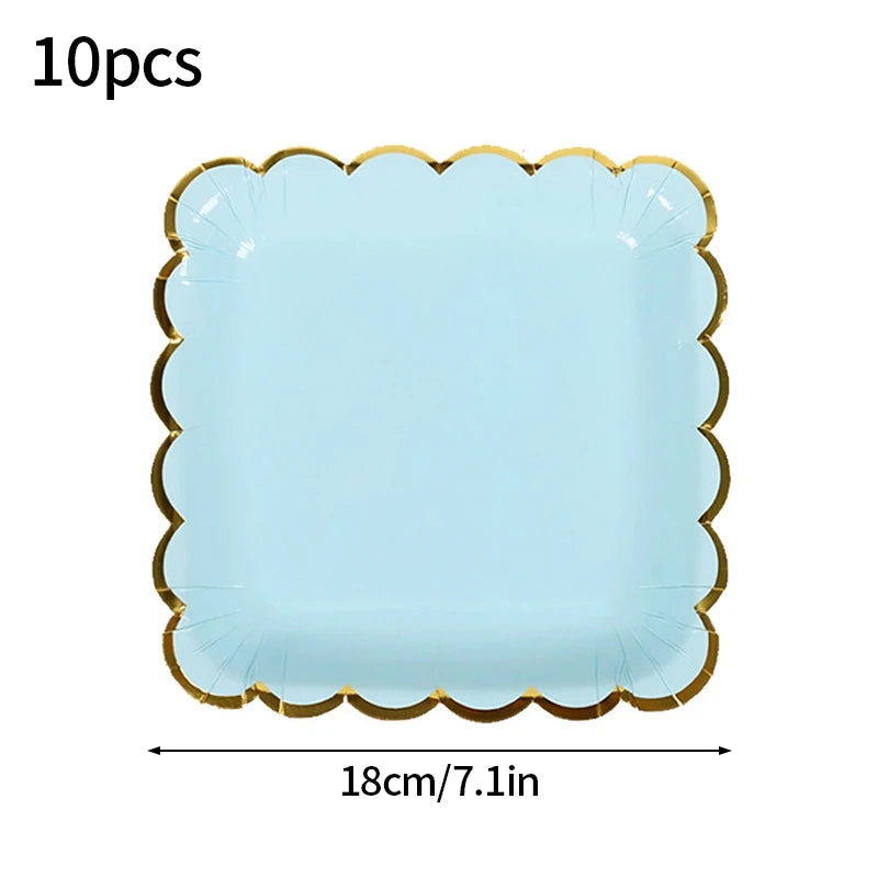 10pcs/set Disposable Birthday Tableware Cup Paper Plate Straws Birthday Party Wedding Decoration Kids Baby Shower Party Supplies