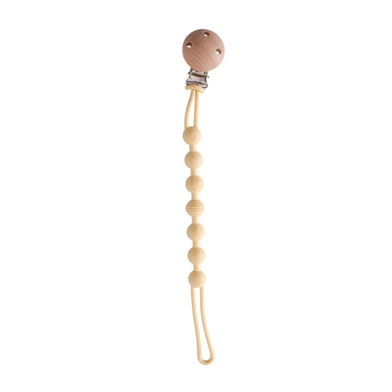 Beech Wood Chew Bead Pacifier Clips Dummy Chain Holder Newborn Soother Chains Nipple Holder For Babies Teething Toy Baby Chew