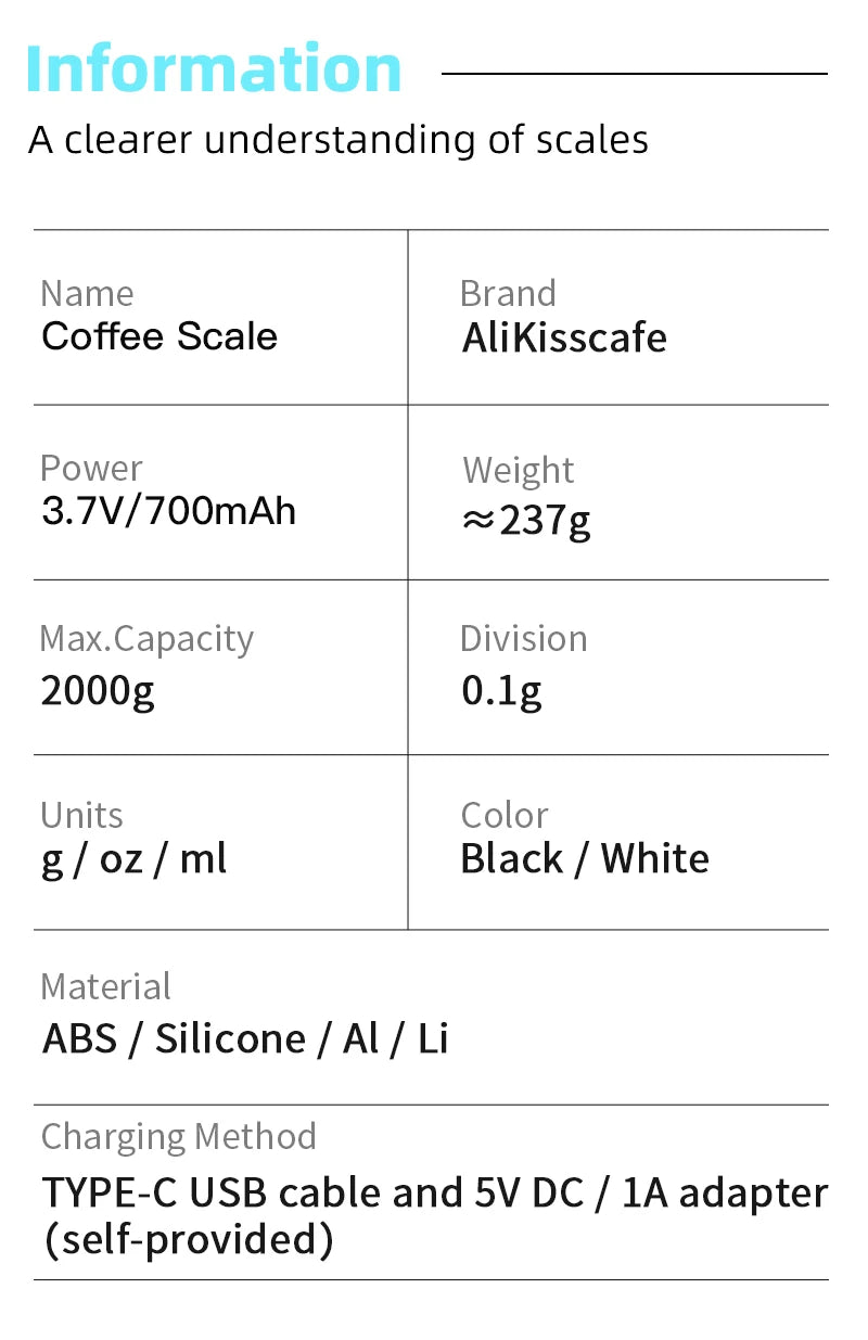 AliKisscafe Coffee Scale Digital Weight Electronic Kitchen Measuring Scales 0.1g High Precision Espresso Accessory Barista Tool