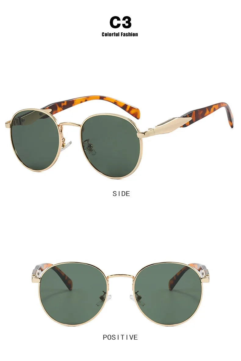 Vintage Round Metal Sunglasses Women New Fashion Retro Sun Glasses Female Brand Designer Ins Trendy Eyewear Male UV400