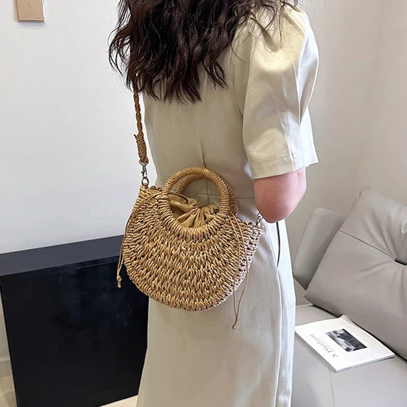 Handwoven Straw Rattan Half-Moon Beach Handbag Large Capacity Women Summer Hollow Out Crossbody Shoulder Bag  crossbody bags