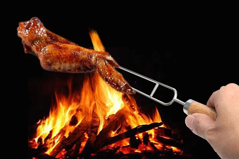10 PCS/Set Stainless Steel Wire BBQ Skewers Wood Handle Grill Roasting Sticks Outdoor Camping BBQ Tools Storage Bag Kit