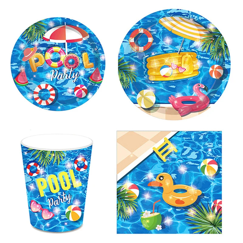 Tropical Party Disposable Tableware Set Plates Cups Napkins Hawaiian Birthday Party Supplies Summer Pool Aloha Luau Party Decor