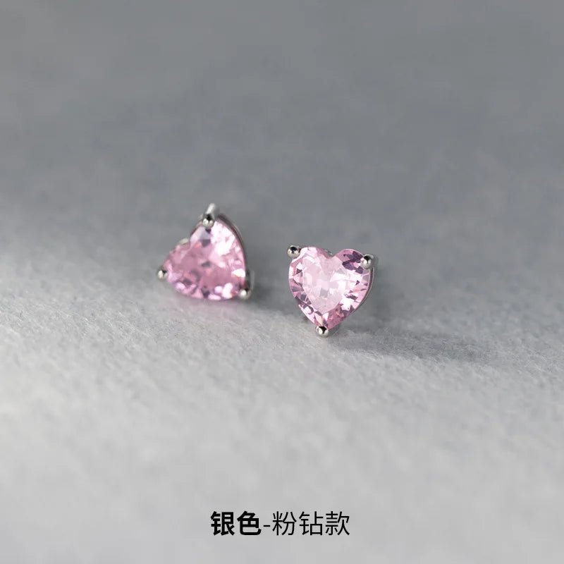925 Sterling Silver Heart Piercing Small Stud Earrings For Women Engagement Elegant Luxury Jewelry Accessories Prevent Allergies