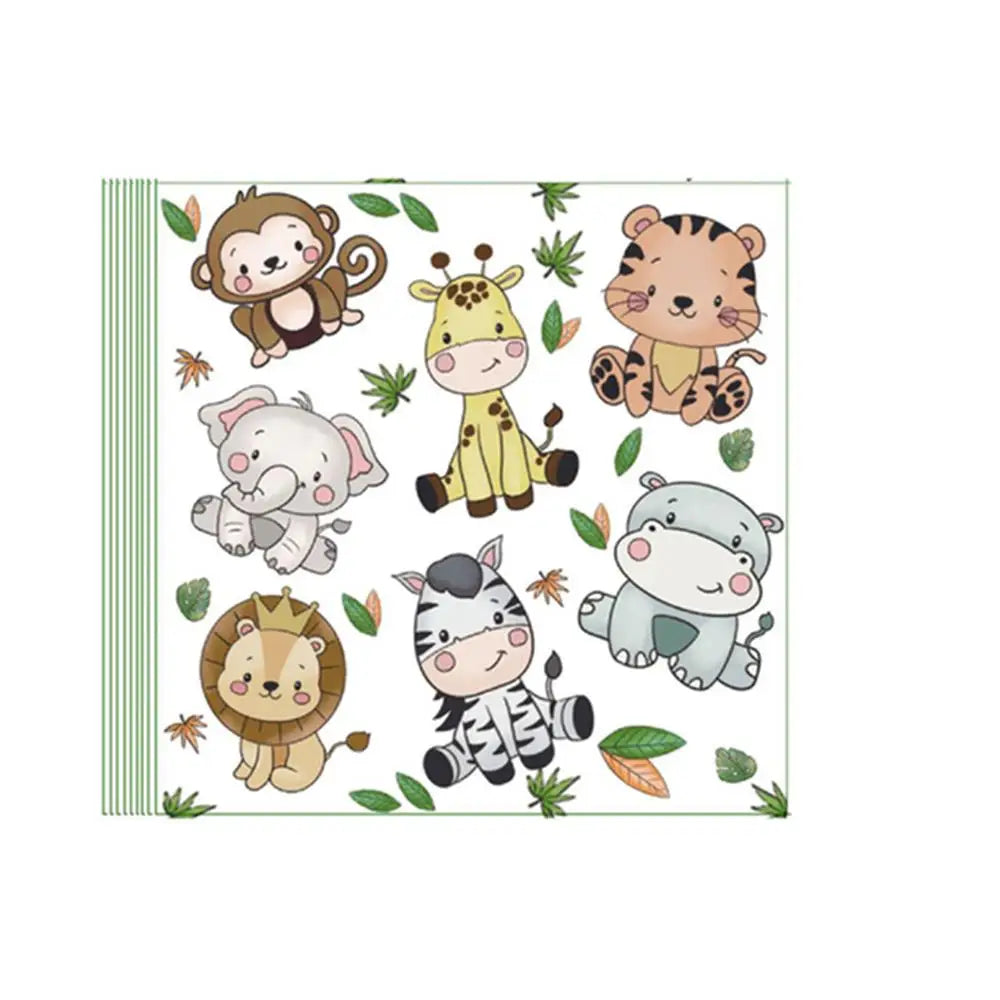 Jungle Animals Disposable Tableware Sets Lion Elephant Tiger Hippo Tablecloth Cups Plate Kids Birthday Safari Party Decoration