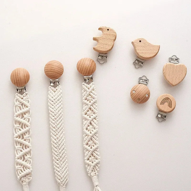 Vintage Simple Crochet Pacifier Chain for Newborn Teething Soother Chew Dummy Clips Hand Made Clip Baby Cotton Tassel Pacifier