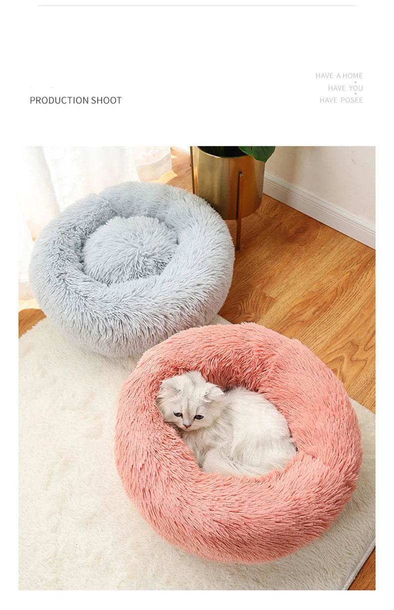 40-70CM Long Plush Winter Beds for Dogs & Cats, Home Plush Pet Nest, Soft Sofa Cushion Mats,Dog Kennel House, Warm Round Pet Bed
