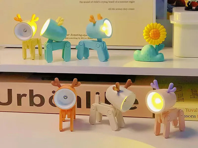 LED Night Light Mini Folding Desk Lamp Cute Pet Lights Dog Deer Portable Night Light Student Living Room Decor Gift