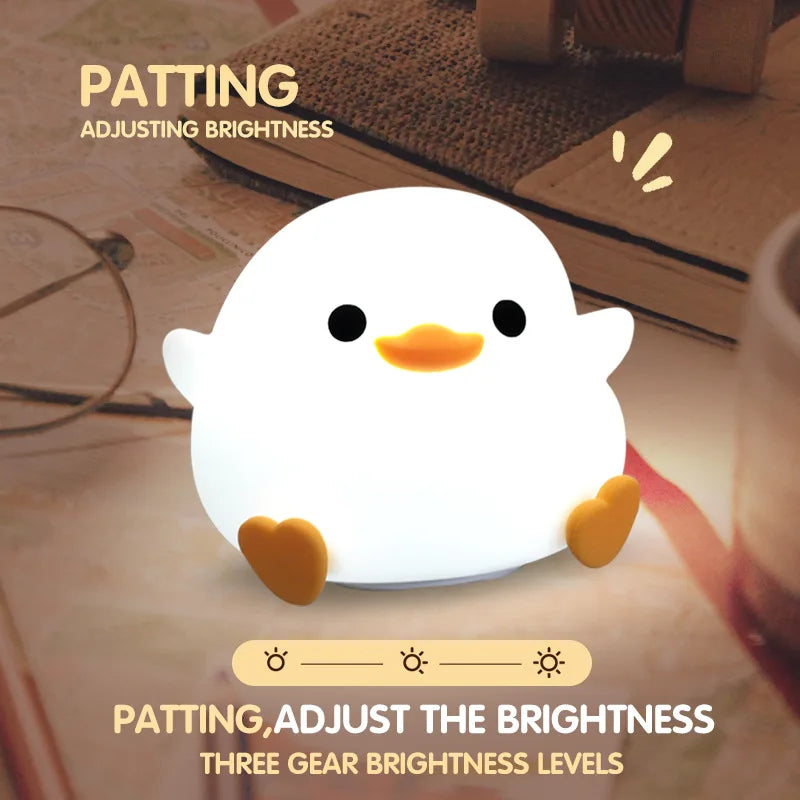 LED Night Light Cute Duck Cartoon Animals Decor Silicone Lamp for Children Kid Touch Sensor Timing USB Rechargeable for Birthday