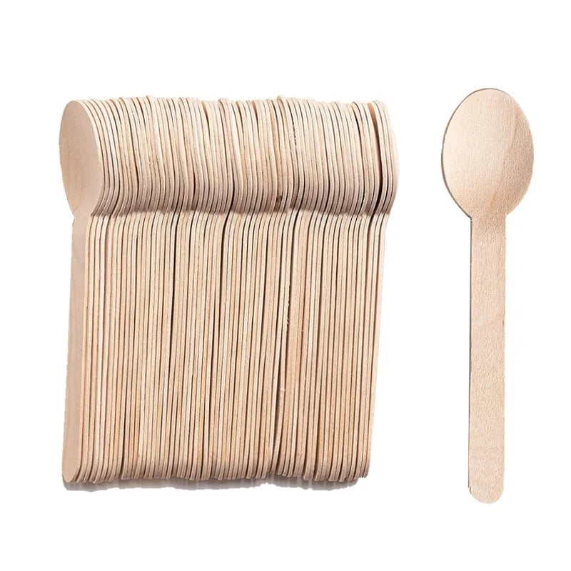 50/100PCS Disposable Wooden Forks Spoons Knives Parties Weddings Cafes Environmentally Friendly Disposable Wooden Tableware