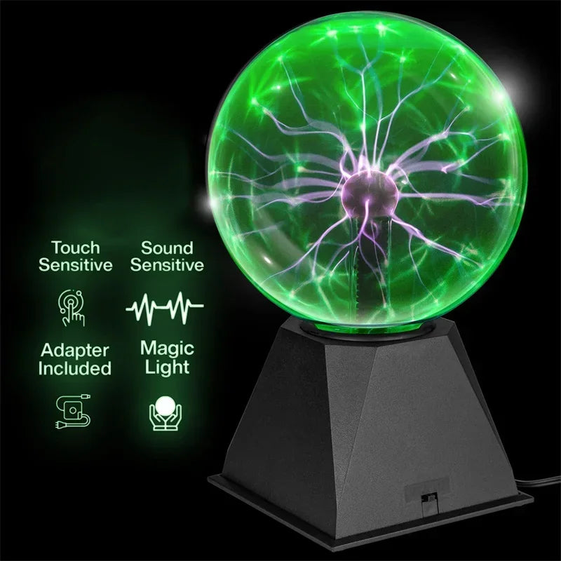 8 Inch Sound Control Magic Plasma Ball Lamp LED Night Light Atmosphere Touch Glass Plasma Light Christmas Party Decor Lighting