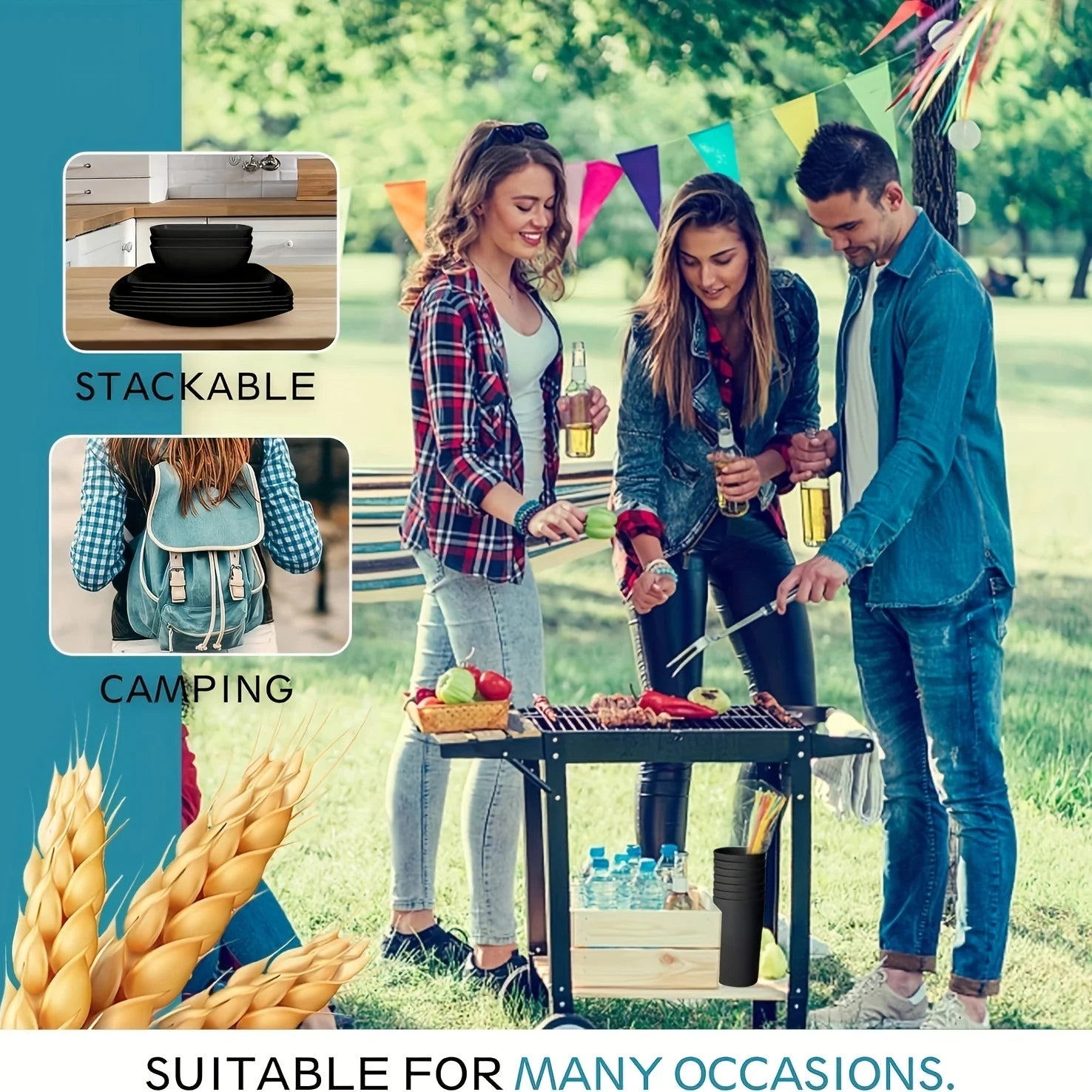 16/32Pcs Plastic Dinnerware Set -DurableDishwasher Safe Microwave Safe Stackable Includes Dinner Plates Salad Plates Snack Bowls