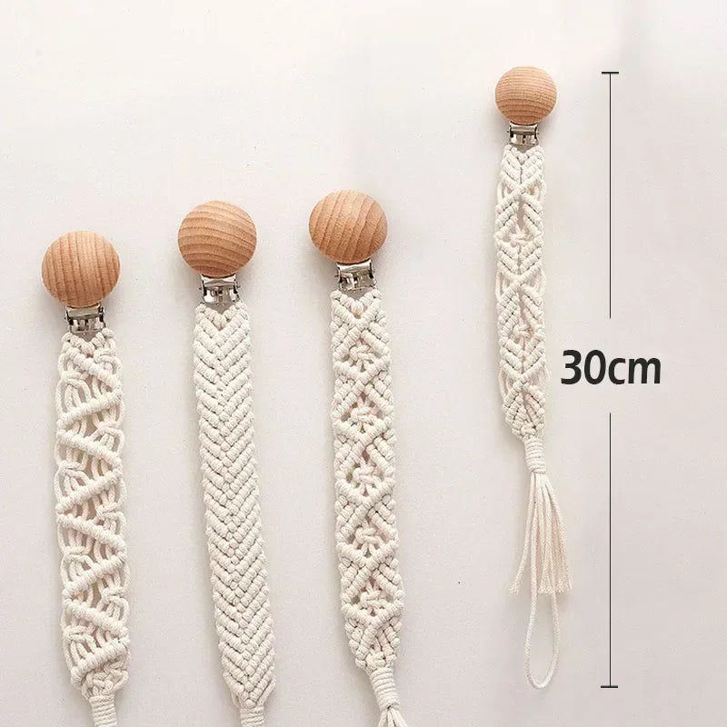 Vintage Simple Crochet Pacifier Chain for Newborn Teething Soother Chew Dummy Clips Hand Made Clip Baby Cotton Tassel Pacifier