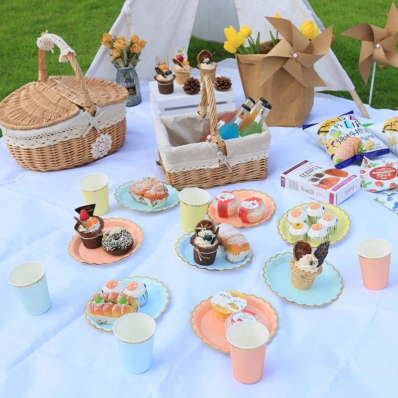 10pcs/set Disposable Birthday Tableware Cup Paper Plate Straws Birthday Party Wedding Decoration Kids Baby Shower Party Supplies