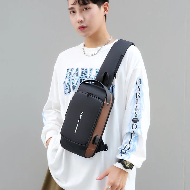 Men's Shoulder Bag Multifunction Anti Theft USB Messenger Pack Man Crossbody Cross Body Travel Chest Bags Pack