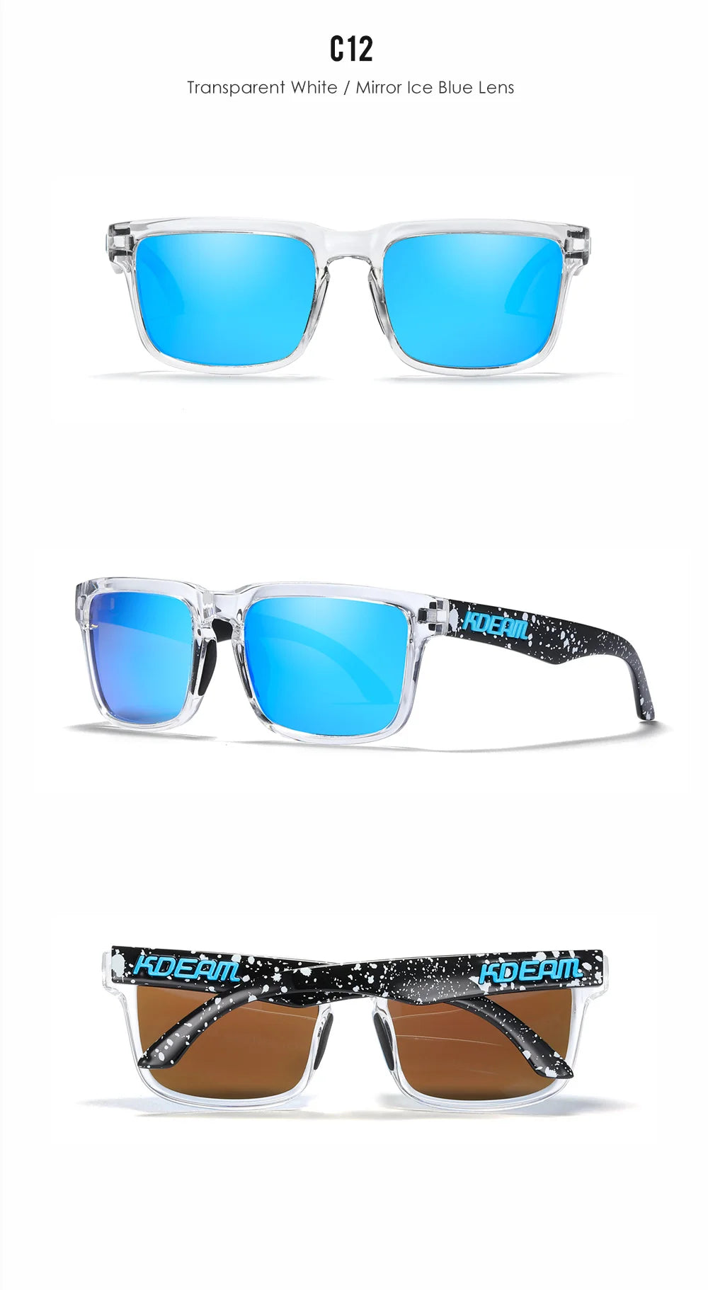 New KDEAM Brand High Quality Men Square Sunglasses Colors Sports Polarized Sun Glasses Reflective Coating Mirrored Lens UV400