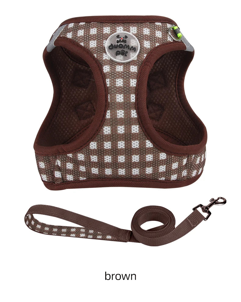 Kitten chest Strap Fresh plaid kitten leash anti-break Adjustable reflective pet chest strap Small dog kitten chest back