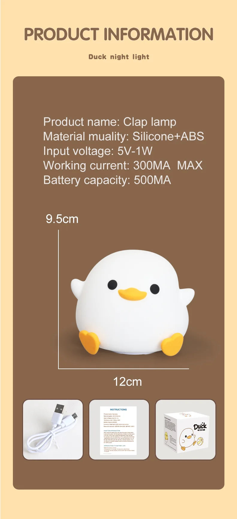 LED Night Light Cute Duck Cartoon Animals Decor Silicone Lamp for Children Kid Touch Sensor Timing USB Rechargeable for Birthday