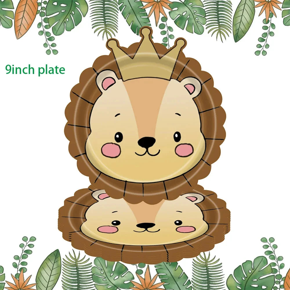 Jungle Animals Disposable Tableware Sets Lion Elephant Tiger Hippo Tablecloth Cups Plate Kids Birthday Safari Party Decoration