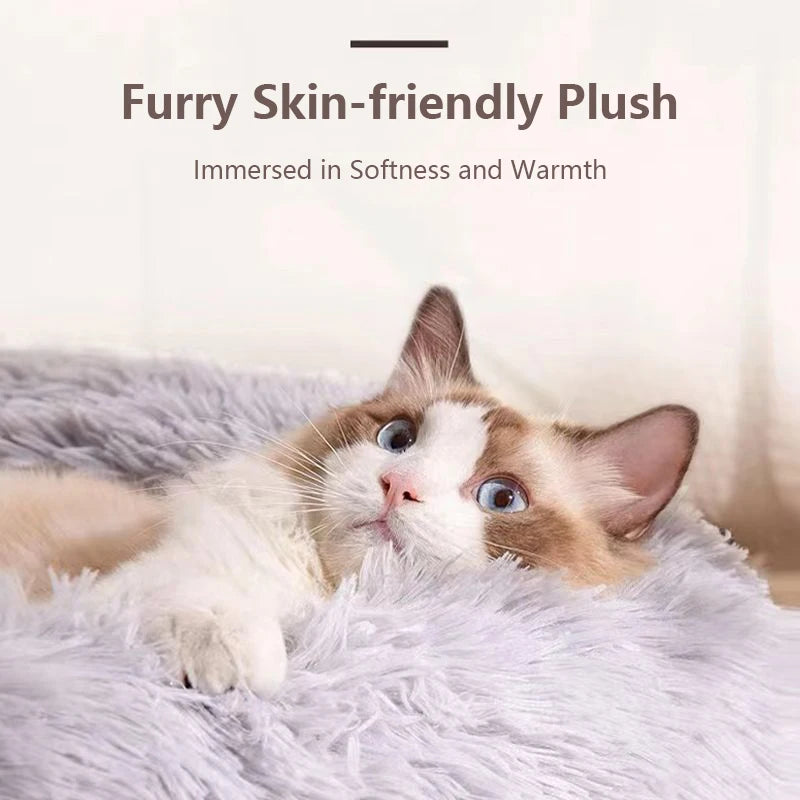 40-70CM Long Plush Winter Beds for Dogs & Cats, Home Plush Pet Nest, Soft Sofa Cushion Mats,Dog Kennel House, Warm Round Pet Bed
