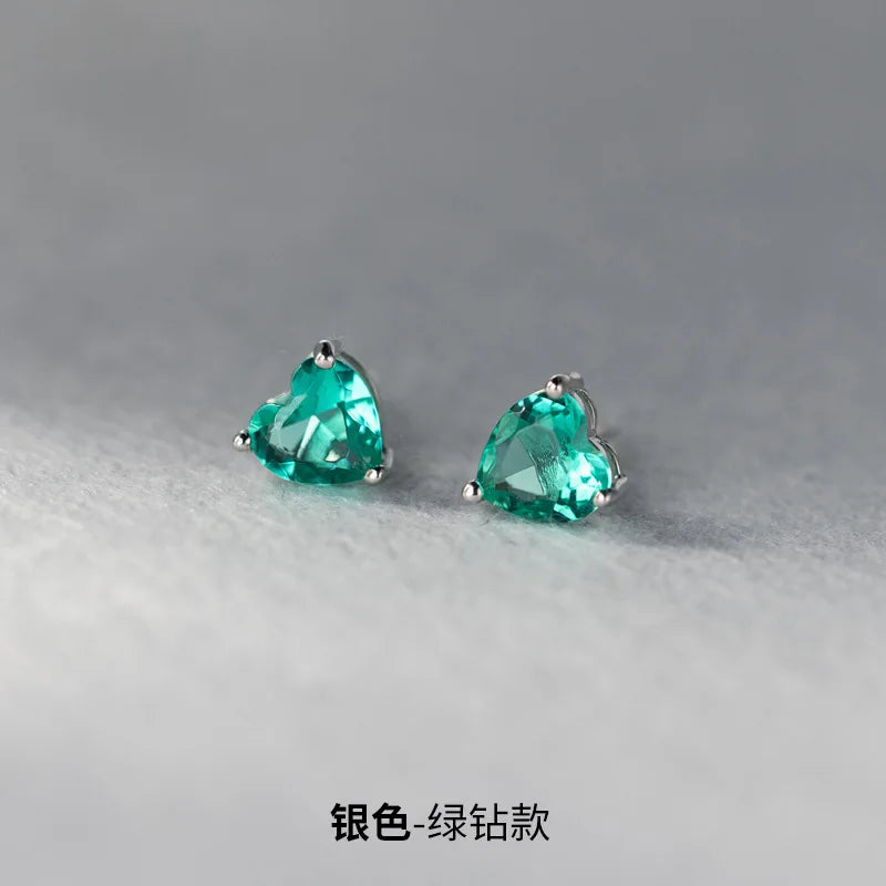 925 Sterling Silver Heart Piercing Small Stud Earrings For Women Engagement Elegant Luxury Jewelry Accessories Prevent Allergies