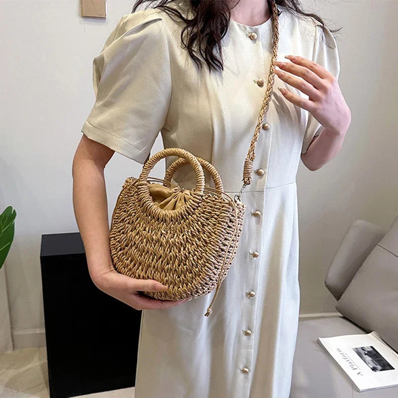 Handwoven Straw Rattan Half-Moon Beach Handbag Large Capacity Women Summer Hollow Out Crossbody Shoulder Bag  crossbody bags