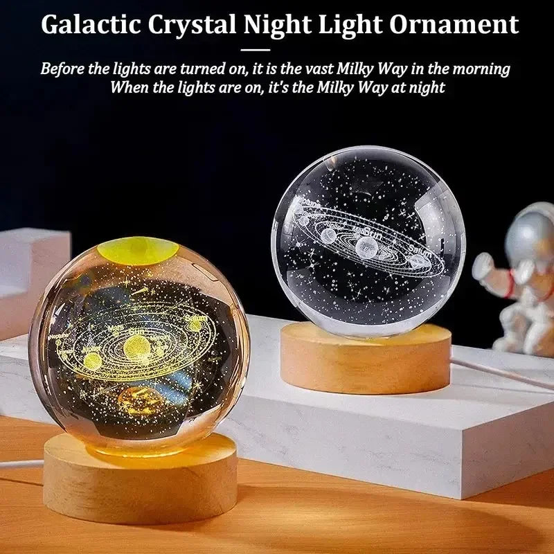 6cm Bedside RGB Lamp Solar Theme Cosmos Series Crystal Ball Night Lights Milky Way Moon Small Ornaments for Desk Creative Gift