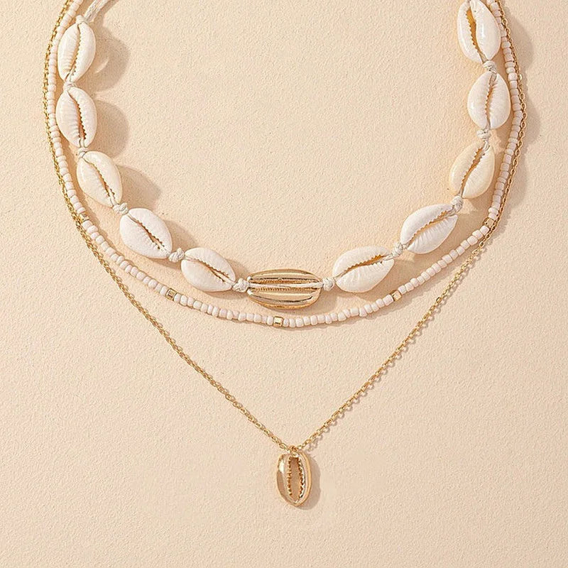 Fashion New Bohemia Soft Clay Shell Star Sun Pendant Chain Layered Necklace for Women Girls Summer Beach Simple Layered Necklace