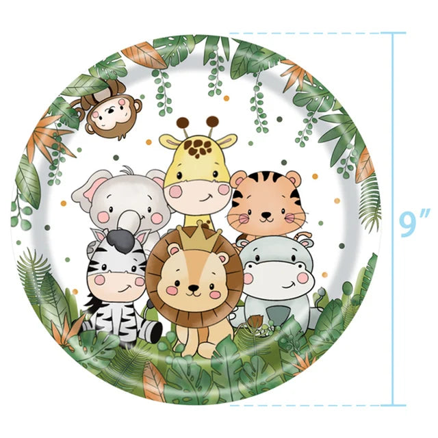Jungle Animals Disposable Tableware Sets Lion Elephant Tiger Hippo Tablecloth Cups Plate Kids Birthday Safari Party Decoration
