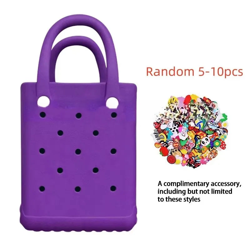Charms Croc Beach Bag Rubber Waterproof Female Shoulder Handbag Fashion Crossbody Messenger Travel Pool Women Jibz Tote Sac Bag