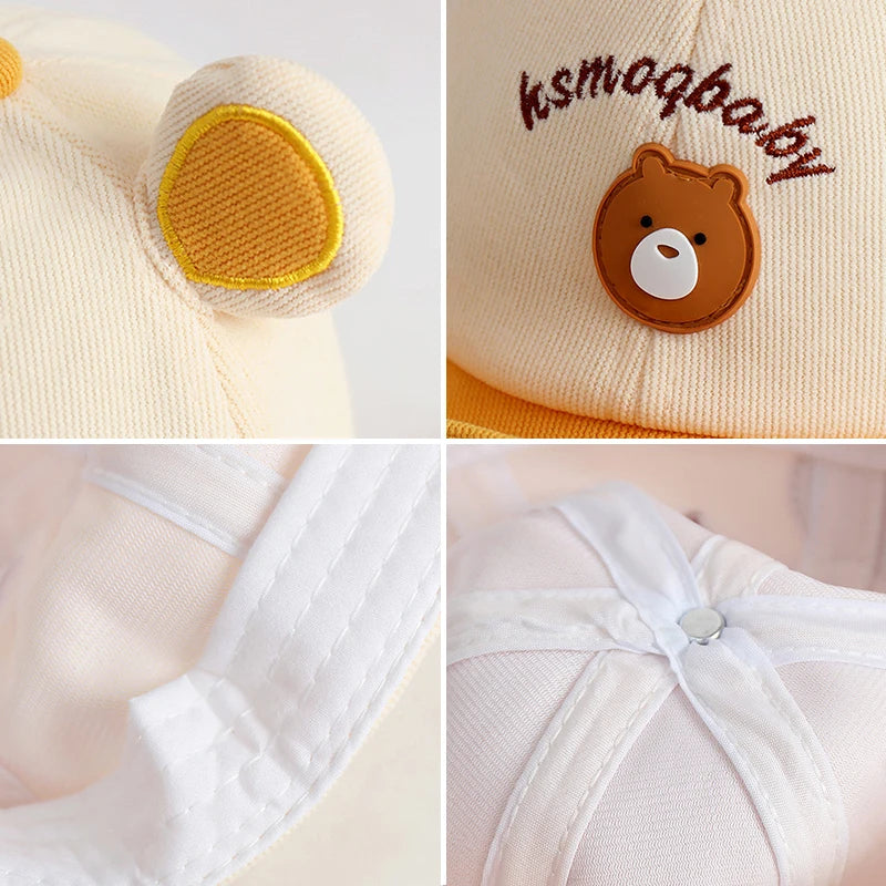 Cartoon Bear Ear Baby Baseball Cap Summer Cotton Peaked Hat for Infant Boy Girl Cute Embroidered Adjustable Kid Sun Hats 아기모자