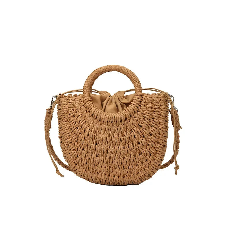 Handwoven Straw Rattan Half-Moon Beach Handbag Large Capacity Women Summer Hollow Out Crossbody Shoulder Bag  crossbody bags
