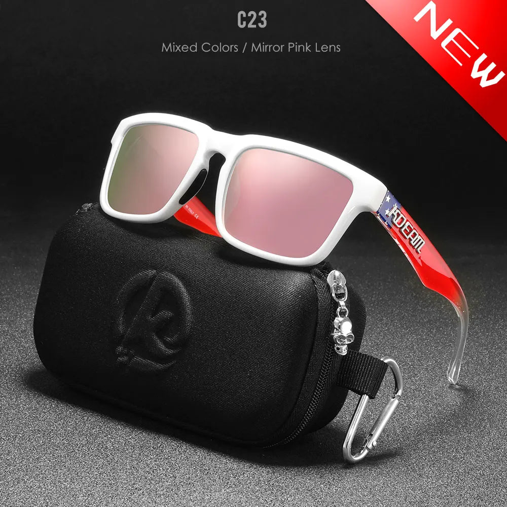 New KDEAM Brand High Quality Men Square Sunglasses Colors Sports Polarized Sun Glasses Reflective Coating Mirrored Lens UV400