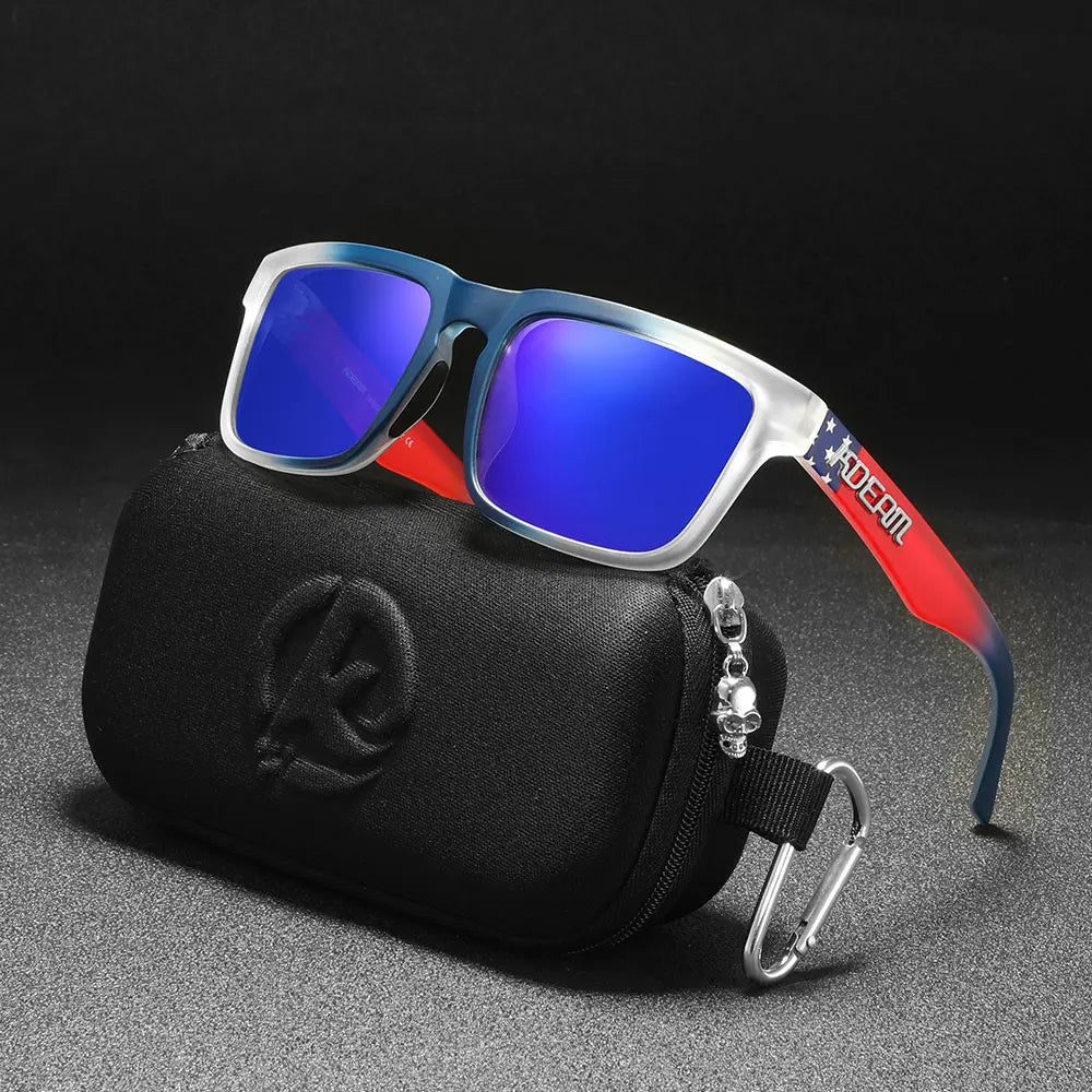 New KDEAM Brand High Quality Men Square Sunglasses Colors Sports Polarized Sun Glasses Reflective Coating Mirrored Lens UV400