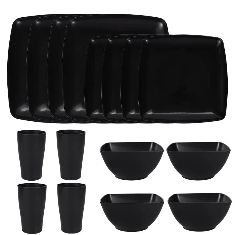 16/32Pcs Plastic Dinnerware Set -DurableDishwasher Safe Microwave Safe Stackable Includes Dinner Plates Salad Plates Snack Bowls