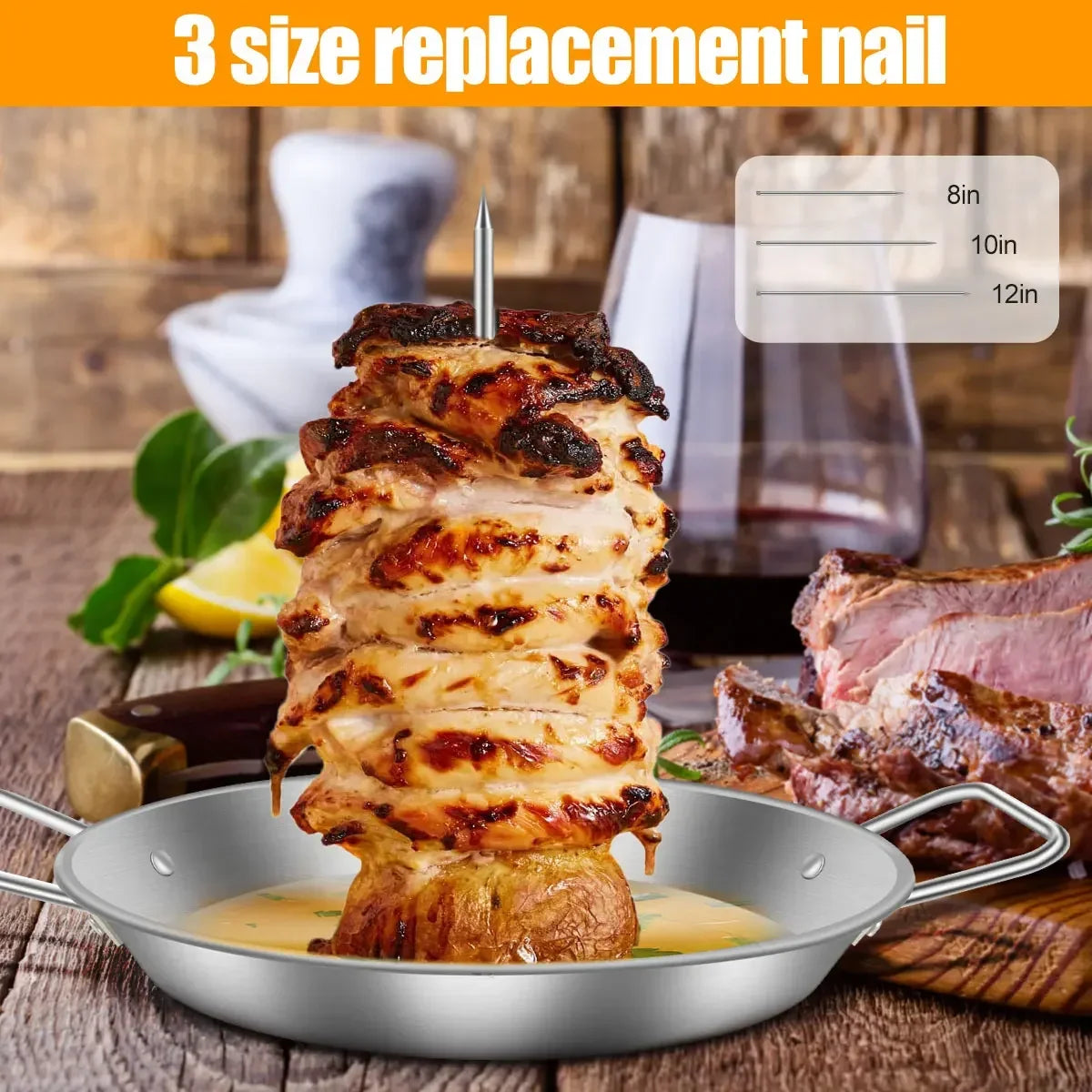 BBQ Vertical Meat Skewer Stainless Steel Roasting Meat Spit Skewers Brazilian Spikes Barbecue Grilling Rack Kitchen Accessories