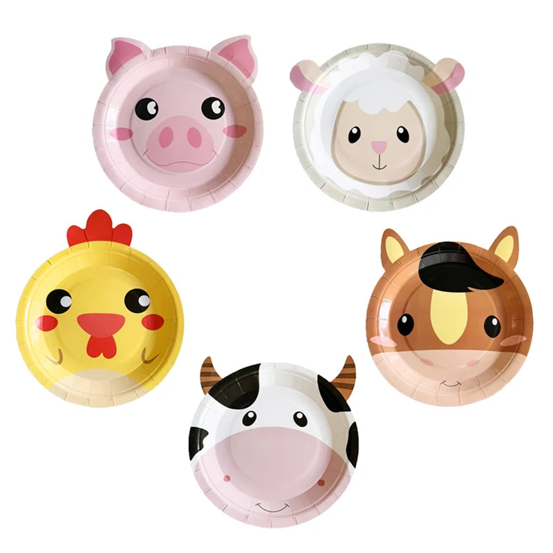 10pcs Farm Animals Party Paper Plates Cow Sheep Duck Chick  Disposable Plate Kids Children Birthday Tableware Parties Supply