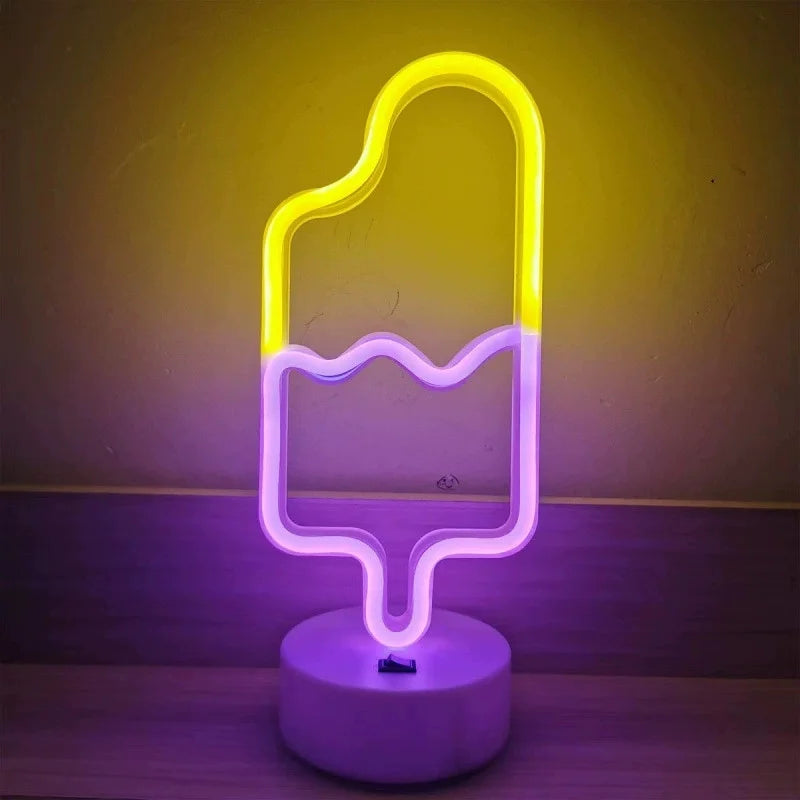 Battery/USB LED Neon Night Light Sign Flamingo Coconut Tree Cactus Table Lamp Kids Birthday Gifts Bedroom Christmas Art Decor