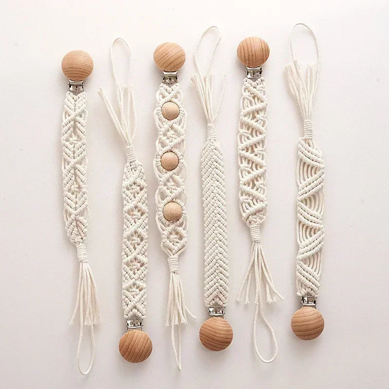 Vintage Simple Crochet Pacifier Chain for Newborn Teething Soother Chew Dummy Clips Hand Made Clip Baby Cotton Tassel Pacifier