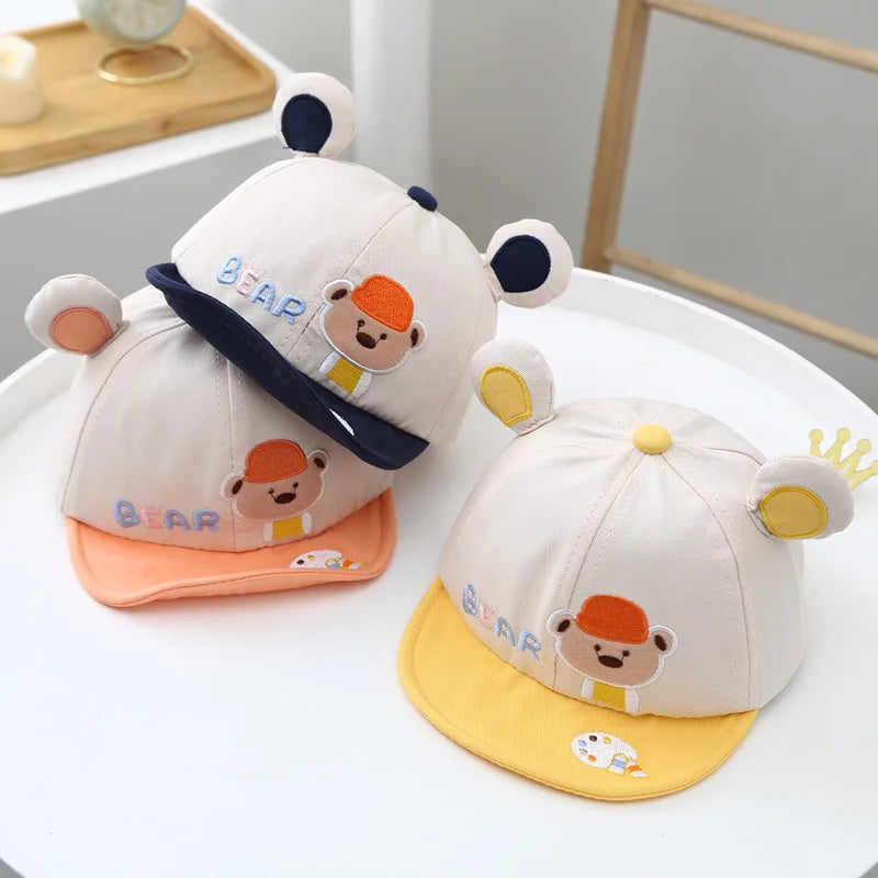 Cartoon Bear Ear Baby Baseball Cap Summer Cotton Peaked Hat for Infant Boy Girl Cute Embroidered Adjustable Kid Sun Hats 아기모자