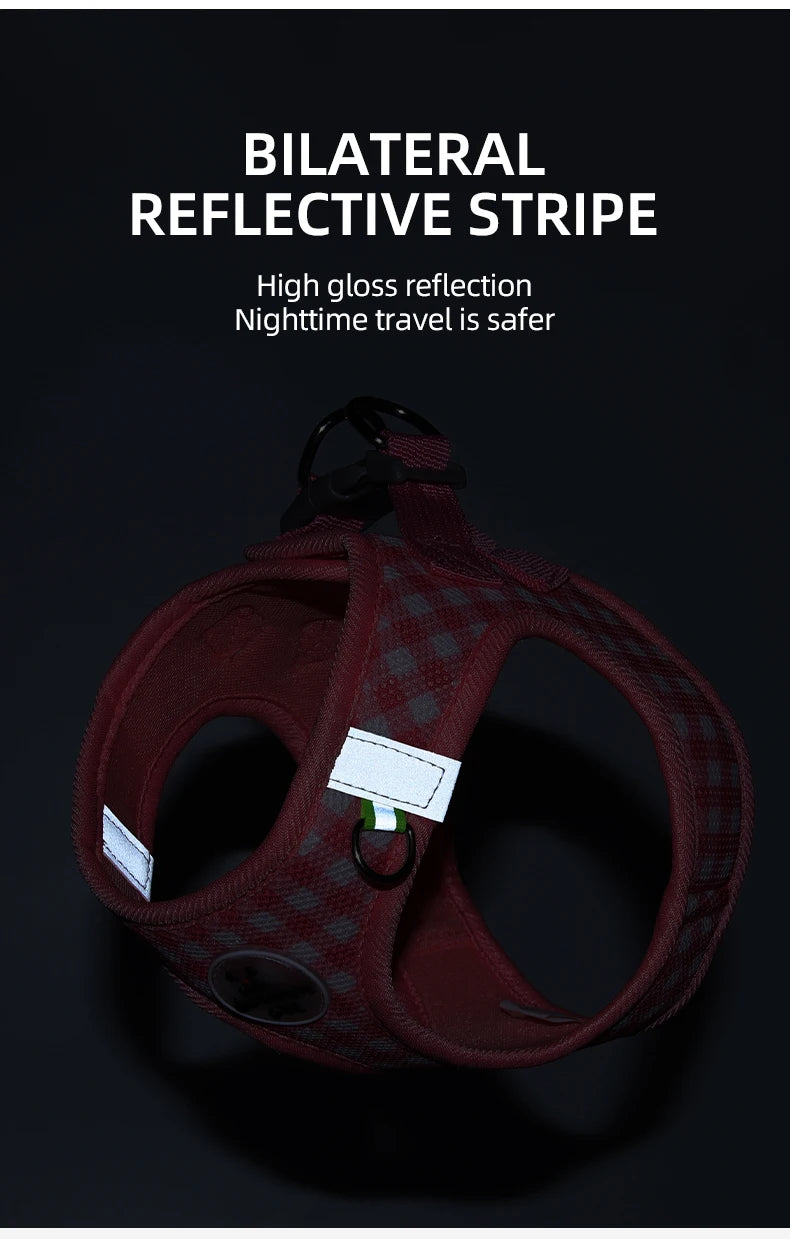 Kitten chest Strap Fresh plaid kitten leash anti-break Adjustable reflective pet chest strap Small dog kitten chest back