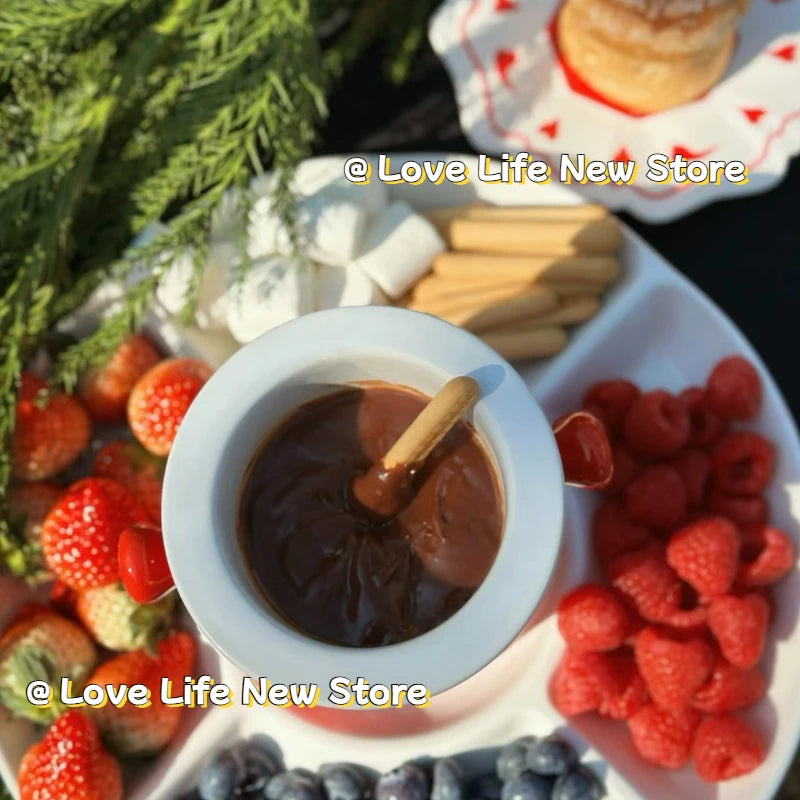 130ml Chocolate Fondue Cup European Candle Cup Ceramic Mug Heating Food Cheese Creative Coffee Mug With Fork Christmas Party