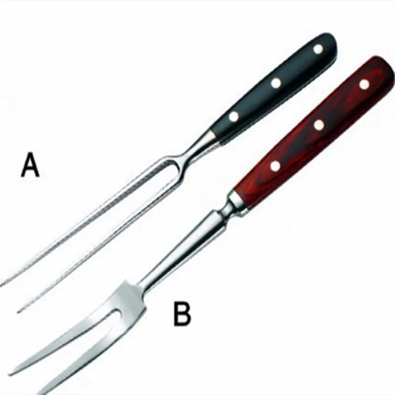 Stainless Steel Portable Outdoor BBQ Barbecue Tool with Wooden Handle, Food Meat Fork