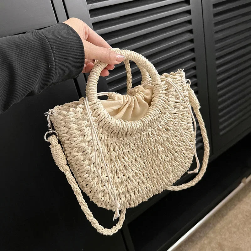 Handwoven Straw Rattan Half-Moon Beach Handbag Large Capacity Women Summer Hollow Out Crossbody Shoulder Bag  crossbody bags